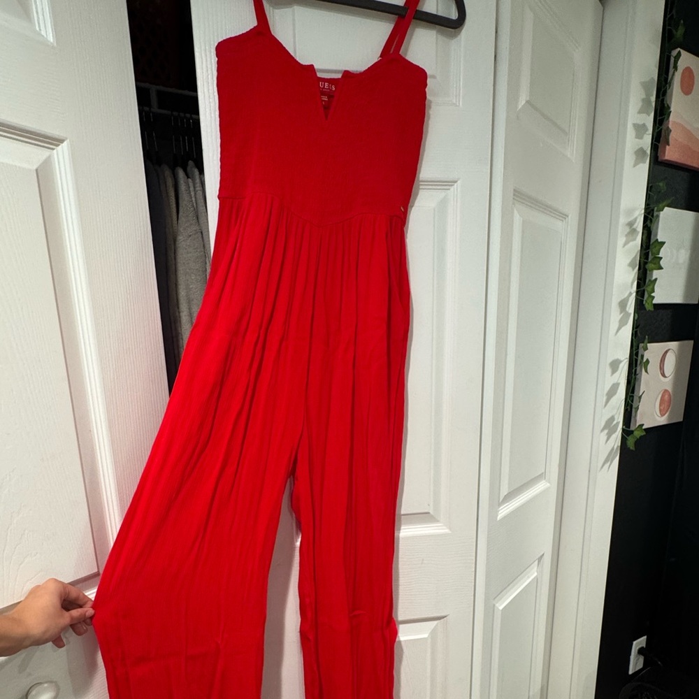 guess red jumpsuit/romper with pockets